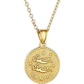 GOLDCHIC JEWELRY Gold Zodiac Necklace for Women Men, Constellation Coin Horoscope Astrology Pendant Necklaces Lucky Jewelry