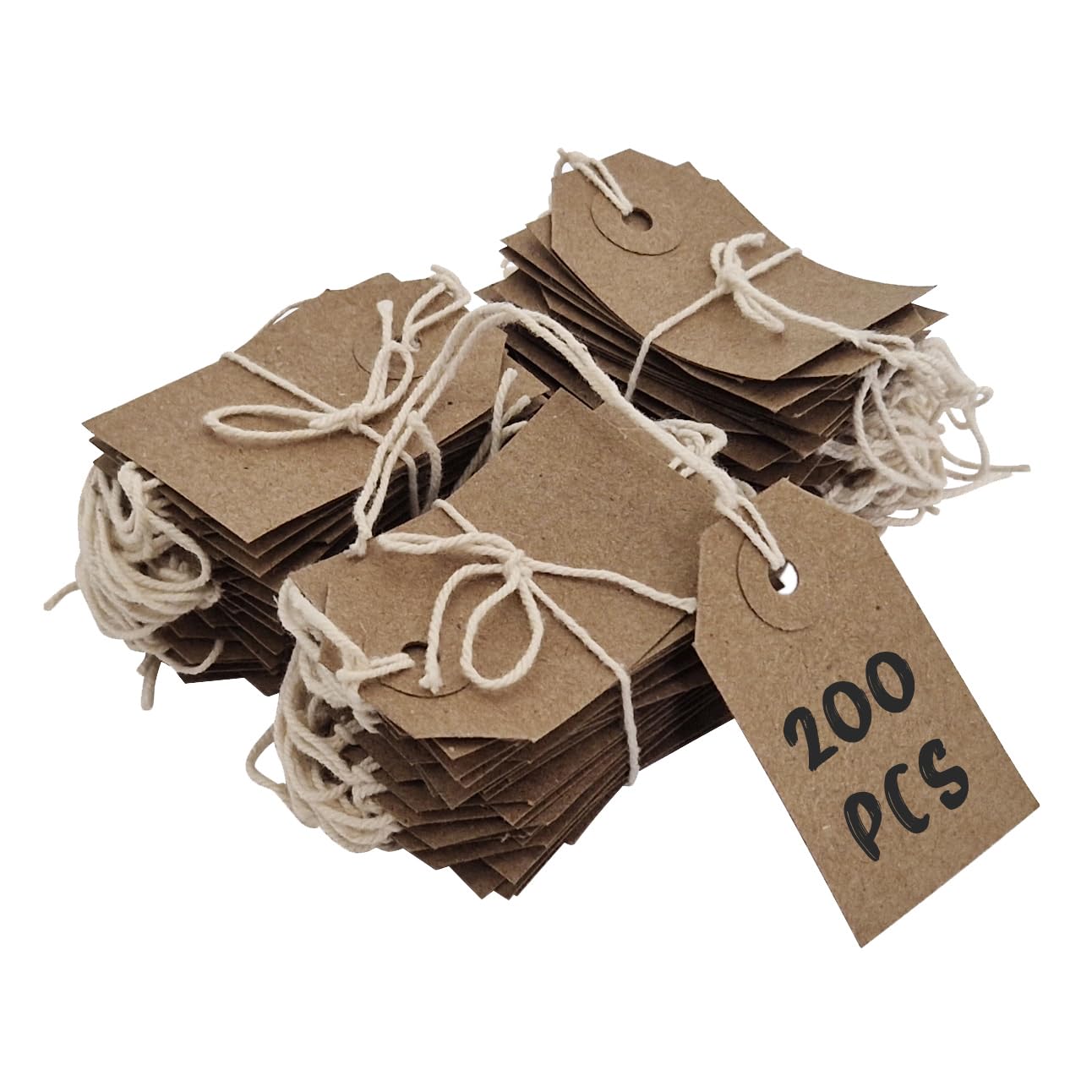 Swift Strung Tags Brown Reinforced Card Clothing Parcel Label String Hanging Gift Swing Tickets Kraft Hang Price Labelling 56mm x 35mm (Pack of 200)