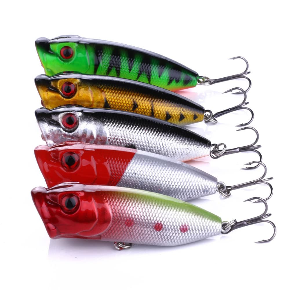 CENPEK 5Pcs Fishing Lure Fishing Set, 6.5cm Topwater Floating Lure, Life-Like Swimming Swimbait, Fishing Tackle Bait Set for Freshwater Saltwater Carp Bass Pike