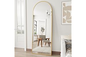 ZMYCZ Floor Mirror, 58"x18" Arched Full Length Mirror, Mirror Full Length Hanging or Leaning, Body Mirror with Stand, Wall Mounted Mirror, Arched-Top Mirror with Aluminum Frame for Bedroom (Gold)