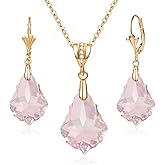 EVEVIC Austrian Crystals Baroque Pendant Necklace Earrings for Women 14K Gold Plated Hypoallergenic Leverback Drop Dangle Earrings Jewelry Set