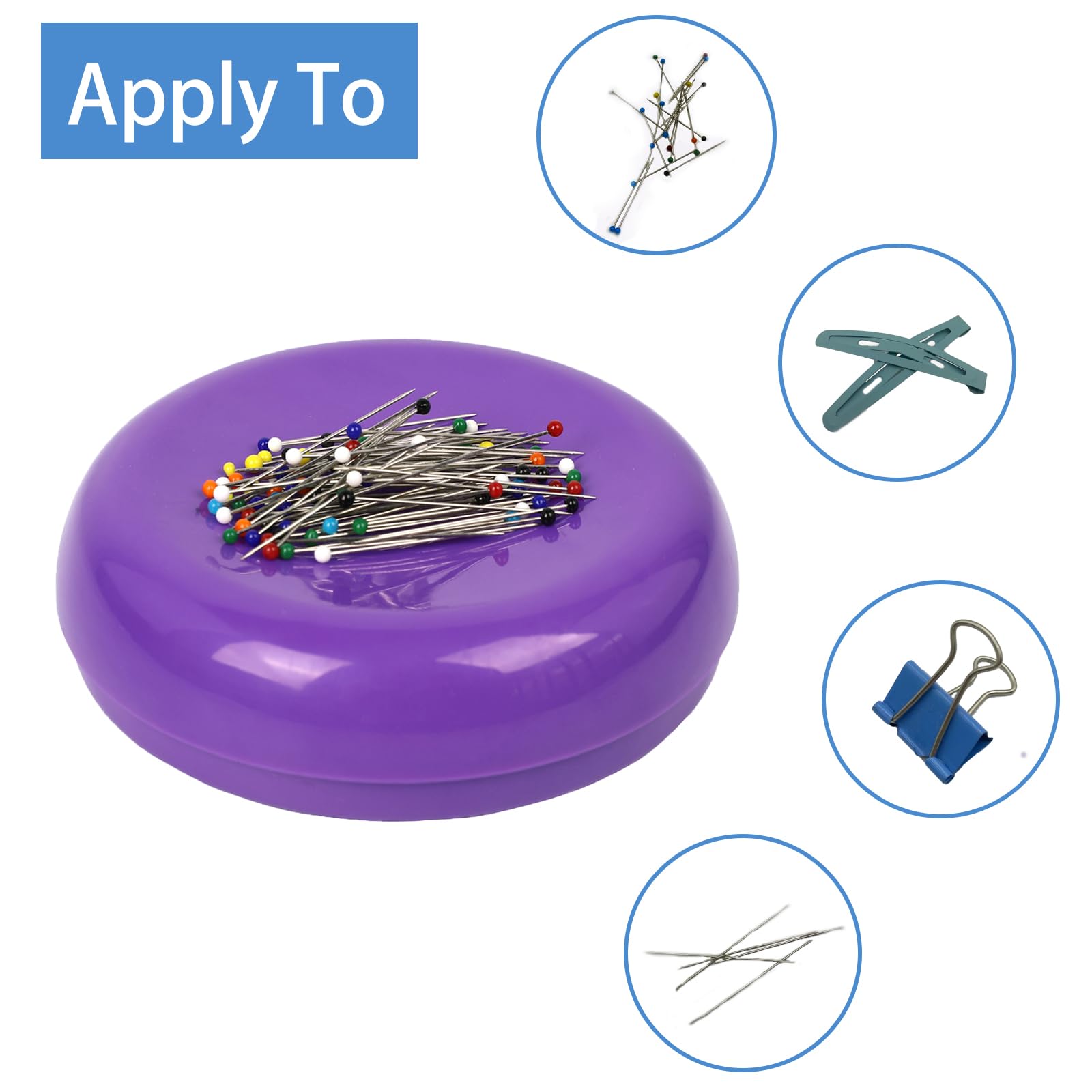 Hilltian Magnetic Pin Cushion with 100 Plastic Head Pins, Magnetic Pins Holder Pin Cushion for Sewing Quilting (Purple)