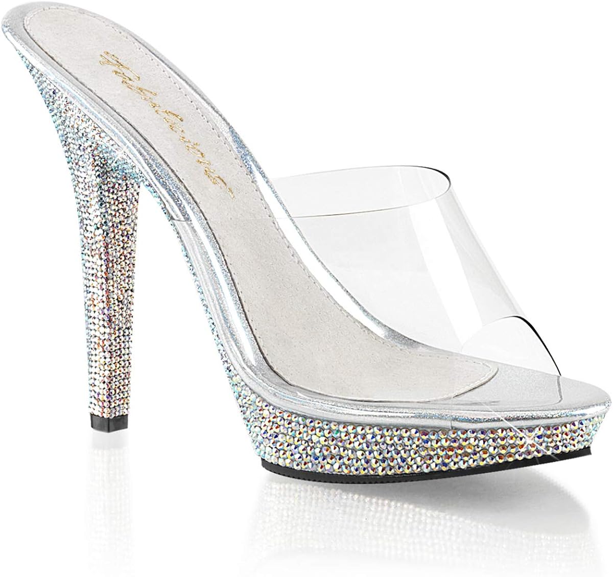clear and rhinestone heels