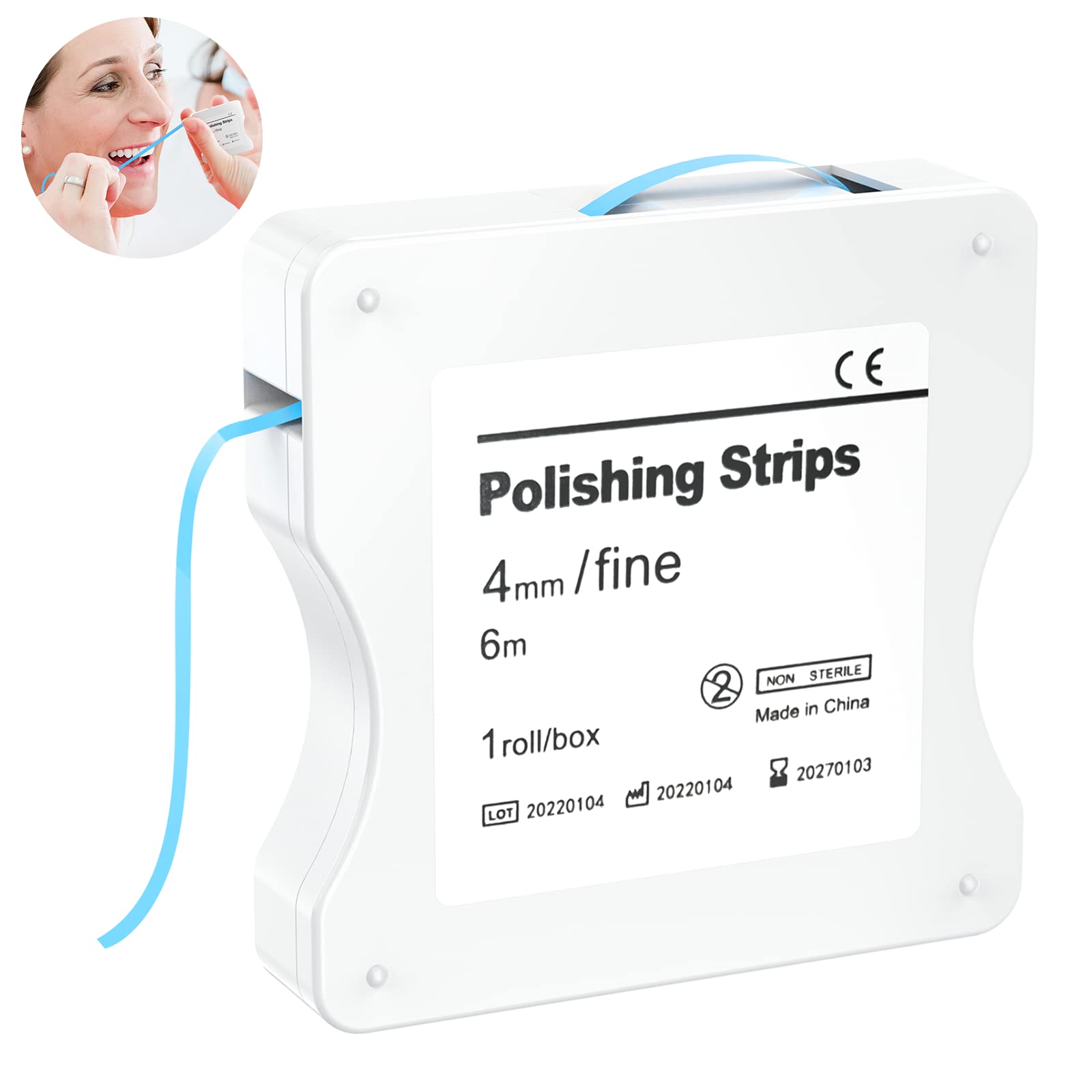 AISEELY Dental Polishing Strips, Dental Abrasive Strips, 1Pc Whitening Strip, 4mm Tooth Sandpaper Thickness Teeth Resin Tooth Interdental Grinding Tool, 6m/Rolls/Box (Blue-Fine)