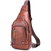 KPYWZER Vintage Leather Sling Bag Backpack for Men Crossbody Shoulder Chest Day Pack Backpacks