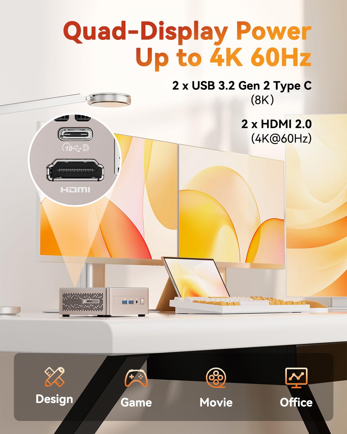 Geekom A5 2026 Mini Pc With Windows 11 Pro, With Amd Ryzen 5 7430U (Beats 4300U/5500U, Up To 4.4Ghz) 16Gb High Speed Ram &Amp; 512Gb Ssd, Dual Hdmi 8K Quad Display/Wifi 6 For Video Editing/Graphic Design - View 8