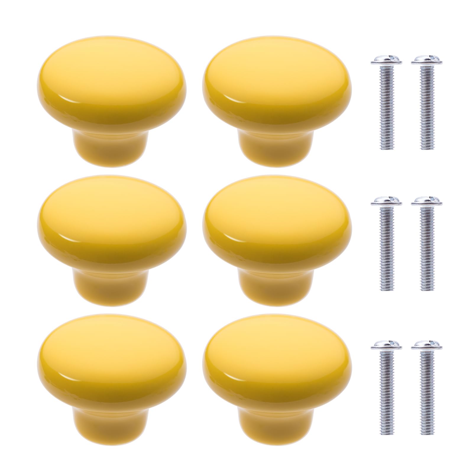 NAKUPENDA 6Pcs Furniture Ceramic Knobs Round Ceramic Cupboard Drawer Knobs Ceramic Handles with Screws for Children's Room Kitchen Cupboards Bookshelf (Yellow)