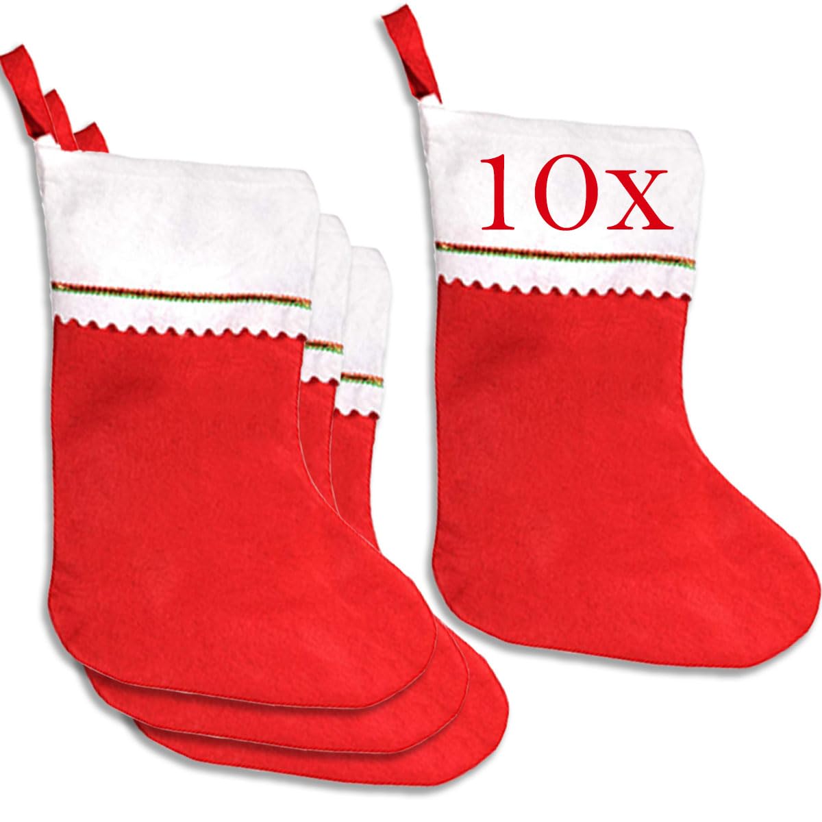 Jonami 10 Christmas Stockings, Stocking Fillers Big Size Handcrafted. Santa Classic Traditional Design Xmas Decorations and Accessories