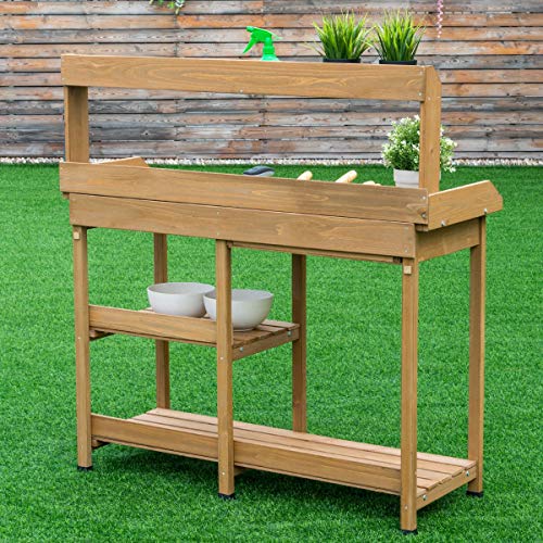 USA_BEST_SELLER Garden Wooden Planting Potting Bench Table with Shelves Outdoor Indoor Work Station Potting Table - Thumbnail 4