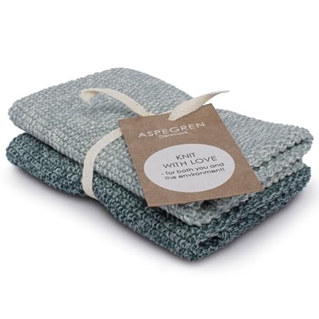 Aspegren Dänemark - 2er Set gestrickte Spüllappen - Blend Seagreen
