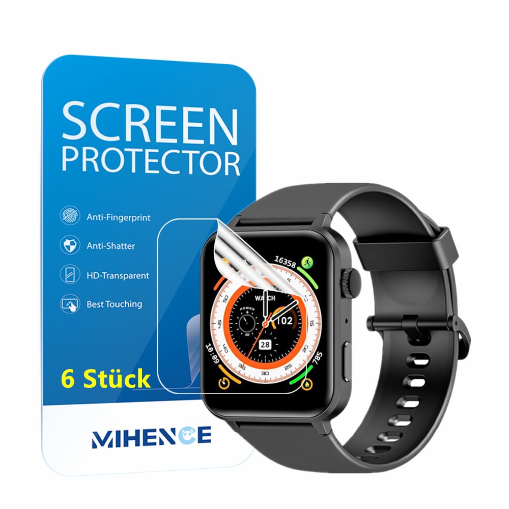 MIHENCE Screen Protector for R30 Pro 1.85 Inch Smartwatch, TPU HD Compatible for Blackview/FeipuQu/IOWODO R30 Pro Smart Watch [Pack of 6]
