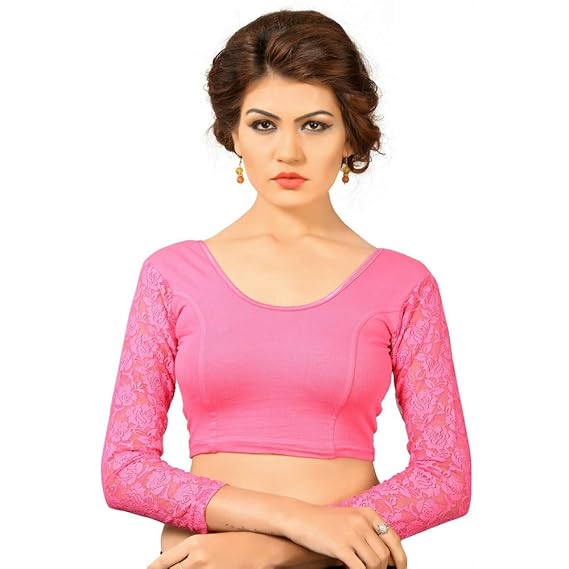 Women's Cotton Lycra Non-Padded Stretchable Full Sleeves Saree Blouse(A-16)