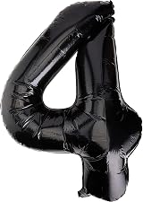 Unique Black Number 4 Shaped Large Foil Balloon 86cm - One Piece