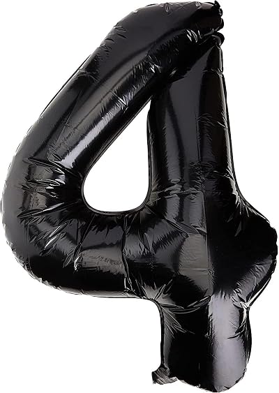 Unique Black Number 4 Shaped Large Foil Balloon 86cm - One Piece