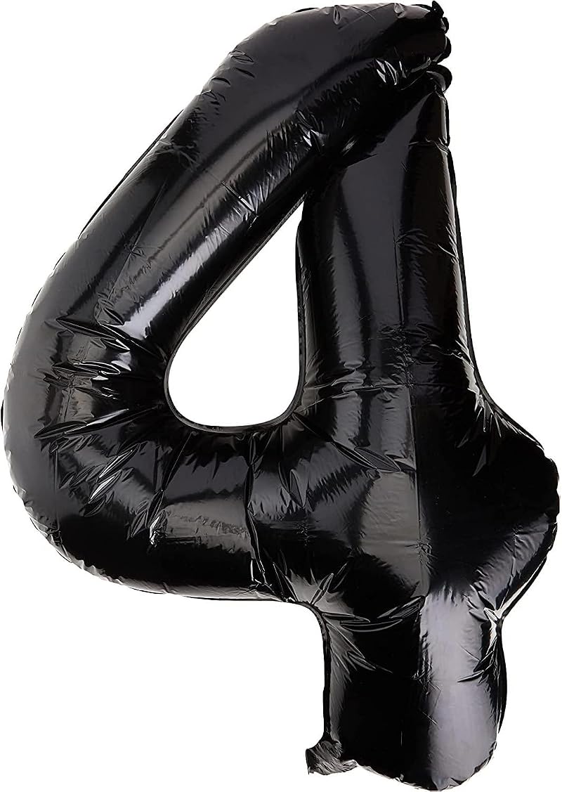 Unique Black Number 4 Shaped Large Foil Balloon 86cm - One Piece