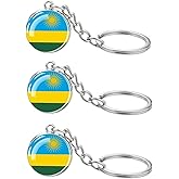 LLBFHH 3 Pcs Rwanda Flag Key Chain,Cool Keychain for Car Keys, Stainless Steel Keyrings & Keychains,Used for Home Decoration, Jewelry Hanging Decorations.