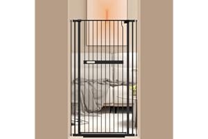 WAOWAO 55.11" Extra Tall Cat Pet Gate 30.11-33.07" Wide Pressure Mounted Walk Through Swing Auto Close Safety Black Metal Kids Dog Pet Puppy Cat for Indoor Stairs,Doorways, Kitchen