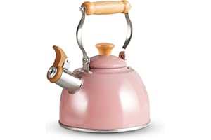 ROCKURWOK Whistling Tea Kettle, 1.6 QT / 50 OZ, Pink Teapot, Universal Base for Induction | Gas | Electric | Halogen | Radian