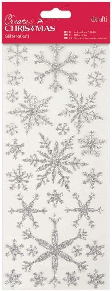 docrafts Glitterations Silver Snowflake Stickers, 0.06 x 11.01 x 29.24 cm