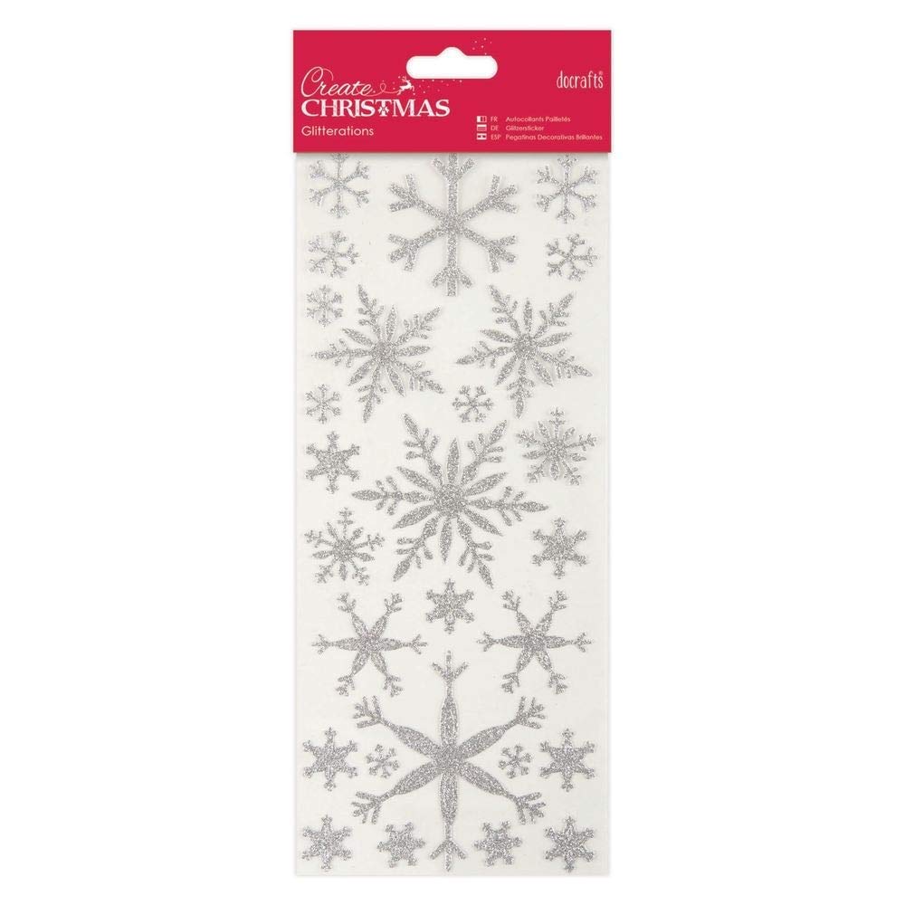docrafts Glitterations Silver Snowflake Stickers, 0.06 x 11.01 x 29.24 cm