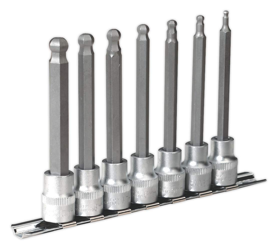 Sealey Ak6212 Hex Ball-End Socket Bit Set 7Pc Metric 3/8Sq Drive 100Mm