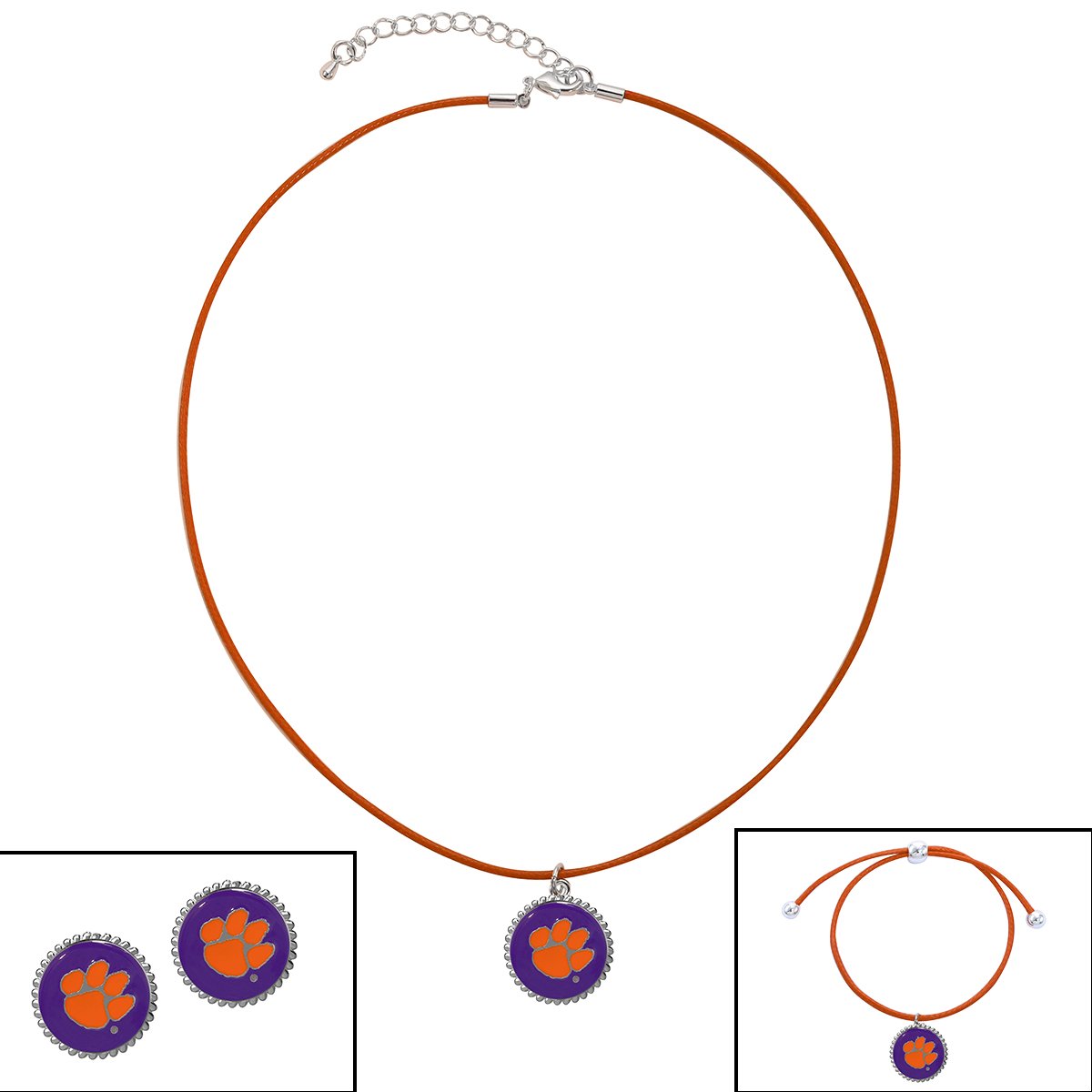 Sandol Clemson Tiger Cord Jewelry Combo Bracelet Necklace Earrings