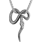 Men's And Women's Gothic Punk Hip Hop Rock Animal Snake Pendant Necklace, 316L Stainless Steel Material, Silver Stainless Steel Square Pearl Chain, Retro Jewelry