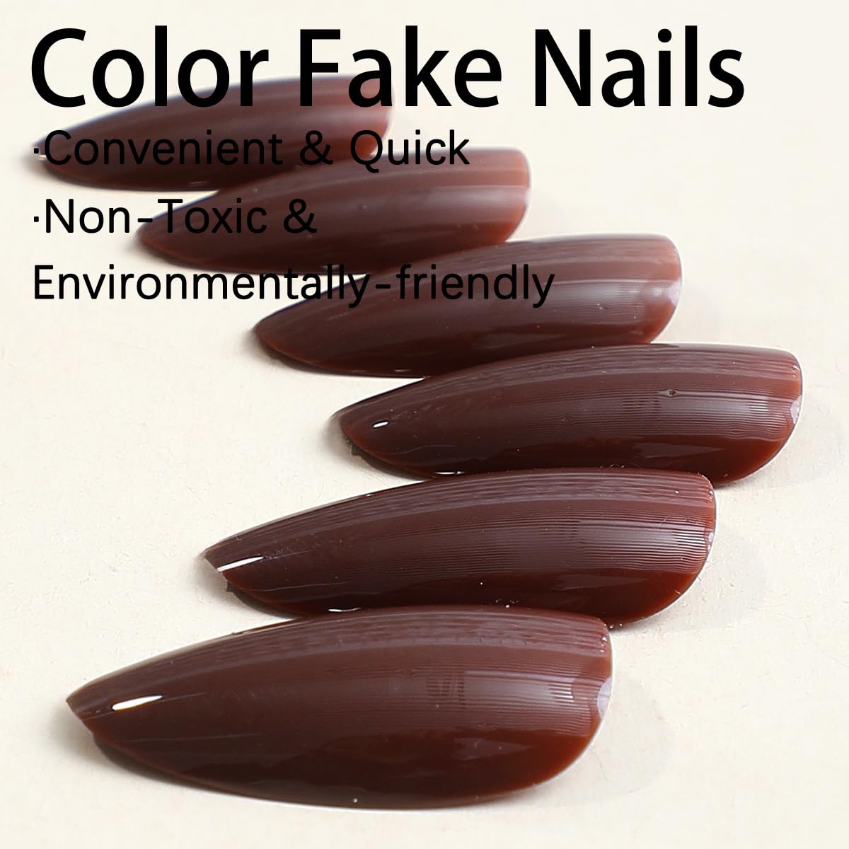 Chocolate Brown Press on Nails Almond Medium, Solid Color Glossy Fake Nails Press Ons Almond Shape, Stick on Nails for Women and Girls Daily Wear in 24PCS - Image 6