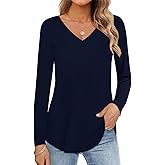 JROWI Womens Tops Short/Long Sleeve Casual V Neck Cotton T-Shirts Basic Tees Clothes