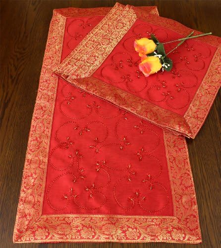 Banarsi Designs Hand Embroidered Table Placemat Set, Set of 5 (Scarlet Red)