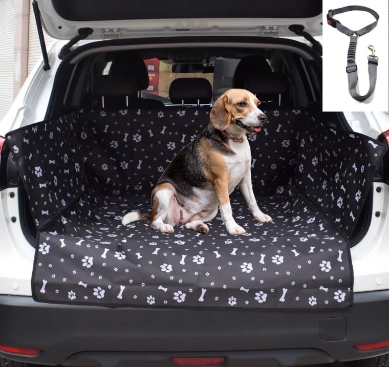 GoBuyer Waterproof Car Boot Liner Protector Covers for Dogs with Side Protection (Black) + Free Headrest Strap