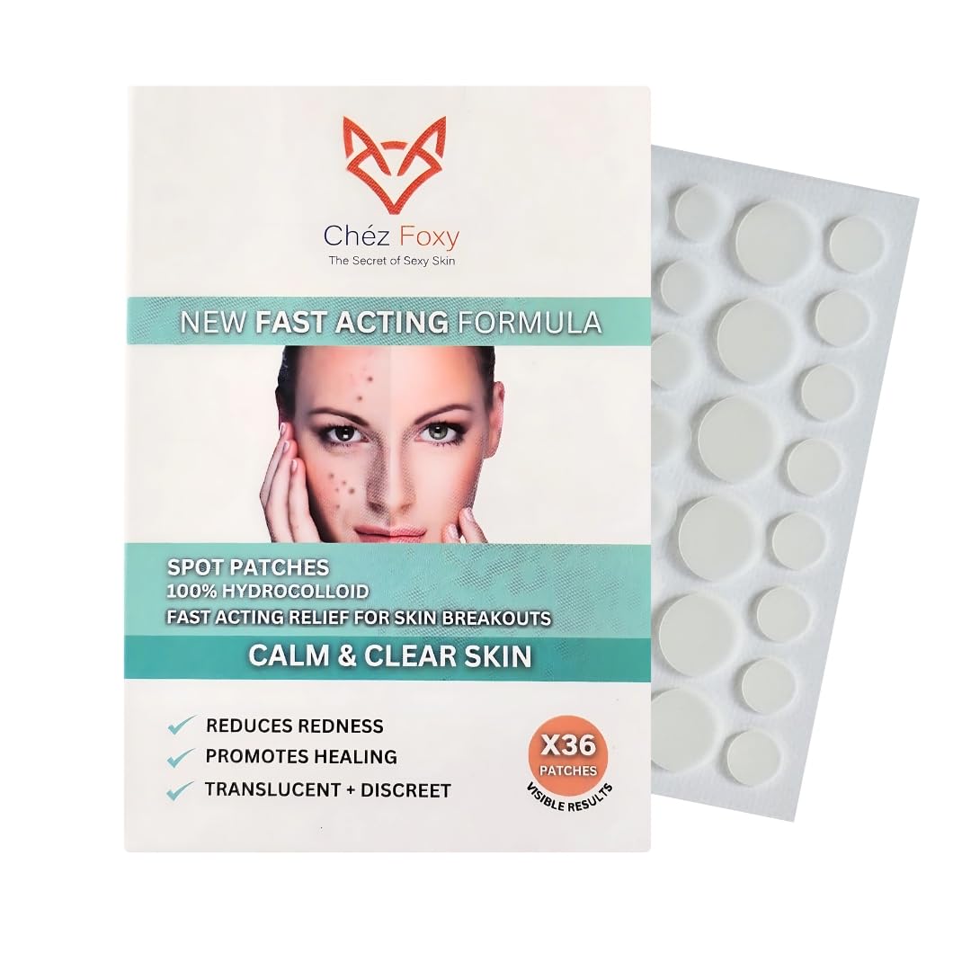 FAST ACTING SPOT PATCHES by Chéz Foxy. Breakout Pimple Patches (pack of 36) Invisible Hydrocolloid Acne Patches, Spot Stickers, Blemish Dots, Face Spots Treatment, Vegan and Cruelty Free Skincare