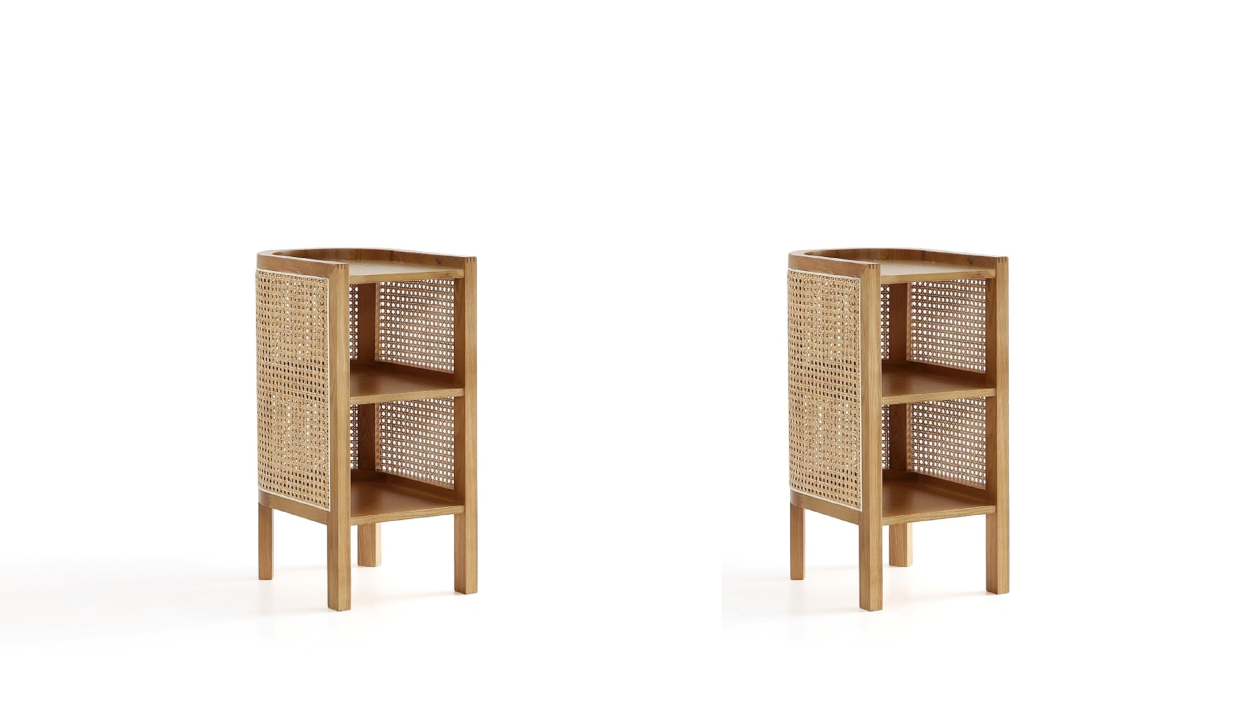 Photo 1 of **INCOMPLETE** Manhattan Comfort Versailles Rattan Bedside End Table Accent Sofa Side Table for Living Room, Bedroom, Study and Home Office with 2 Shelf Storage, Set of 2, Natural Cane