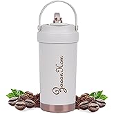 ZaoanHom Ceramic Coating Travel Coffee Mug, 17oz Insulated Ceramic Lined Camping Coffee Cup, Double Wall Hot ＆ Cold Travel Drinking Cup with Leak-Proof Lid and Straw, White
