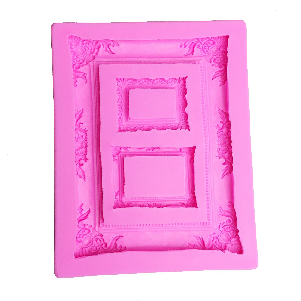 Cake Silicone Moulds,Bluesees Cake Moulds Vintage Picture Large Baroque Mirror Frame sugarcraft Fondant Mold for Sugar Paste Gumpaste Designer Cupcake Topper Decoration Mould Tools