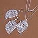 Naivo 925 Sterling Silver Plated Jewelry Set Hook Earings Eardrop Necklace Skeleton Big Leaf