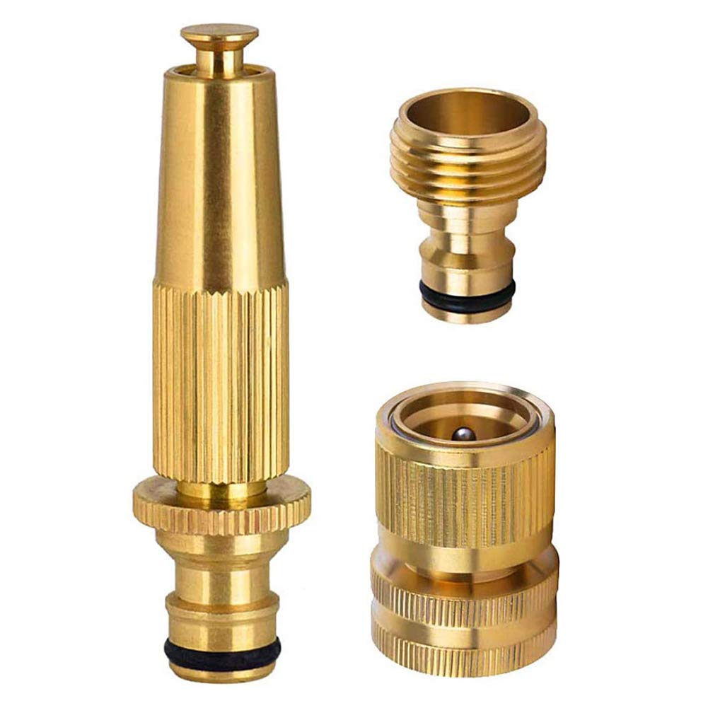 YUIP Female Brass Hose Connector, 3/4 inch Female Thread Tap Connector & Male Thread Brass Quick Connector & Spray Nozzle, Garden Tool for Gardening, Irrigation, Car Washing