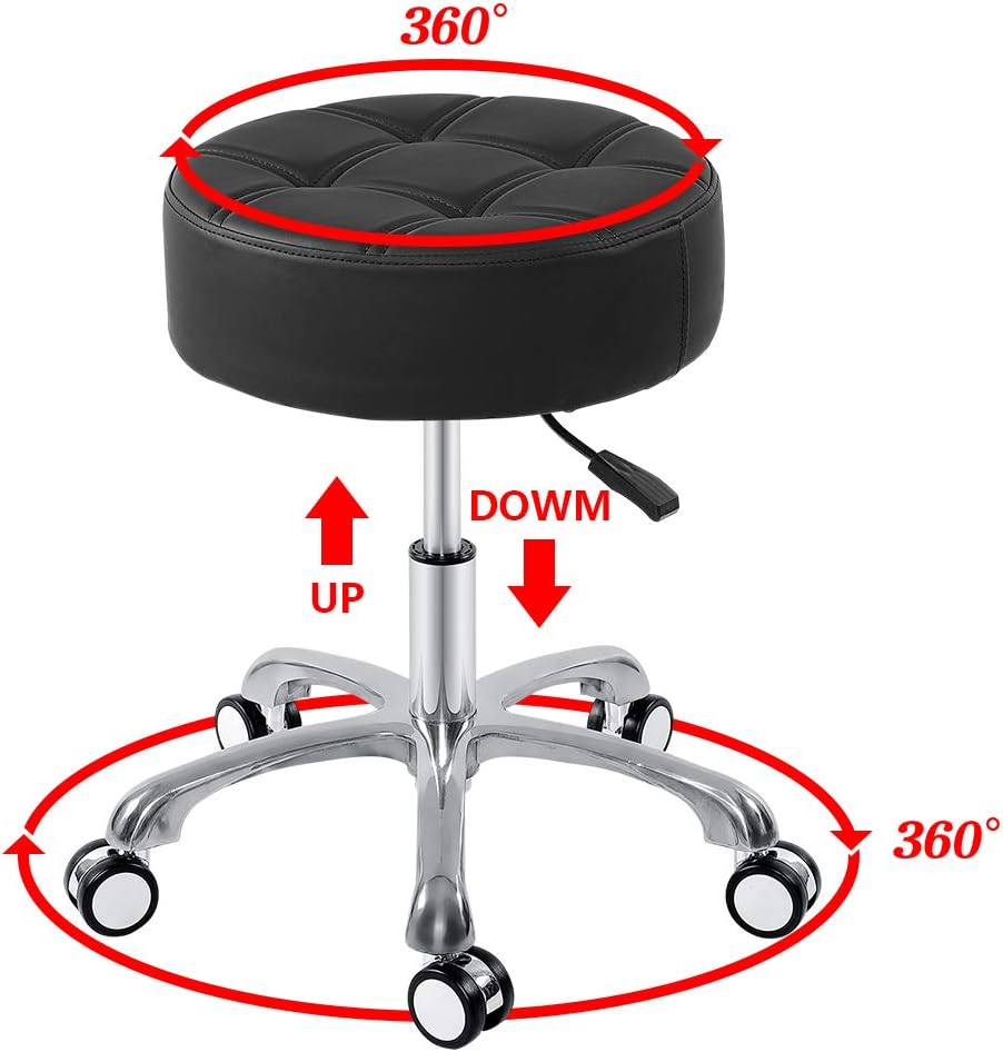 Senkelly Rolling Office Swivel Stool for Workbench Home Kitchen, Hydraulic Adjustable Height Stool for Guitar Vanity Salon Medical Studio Makeup (Black): Kitchen & Dining
