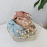 Wiwpar Pearl Knotted Headbands for Women Fashion Wide Pearl Bead Headband Head Bands Boho Hair Accessories (Blue)