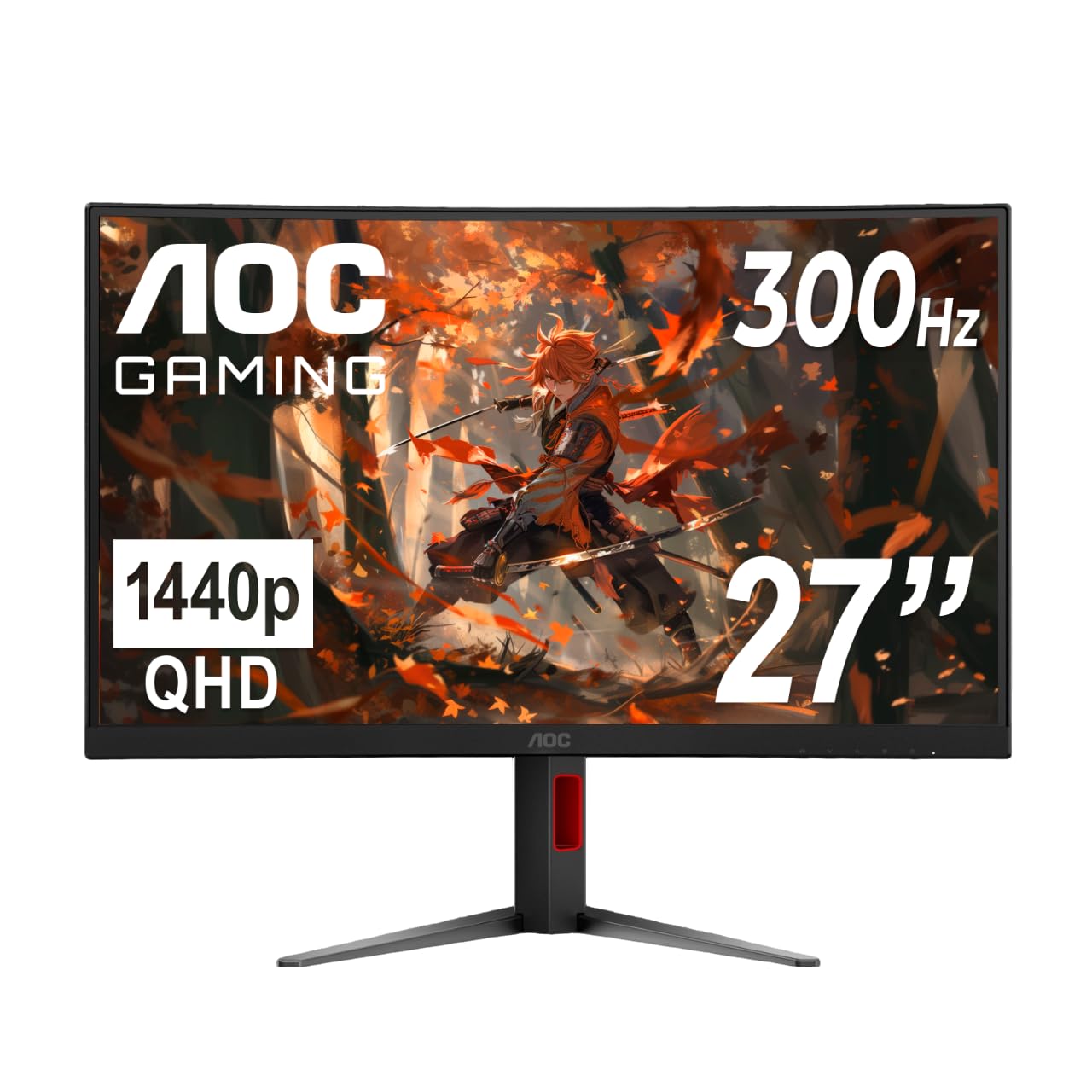 AOC CQ27G4ZH 27″ Curved Gaming Monitor, QHD 2K 2560×1440, 1500R VA, 300Hz 0.3ms MPRT, HDMI x2, DP x1, Height Adjustable Stand, HDR, 3-Year Zero-Bright-dot