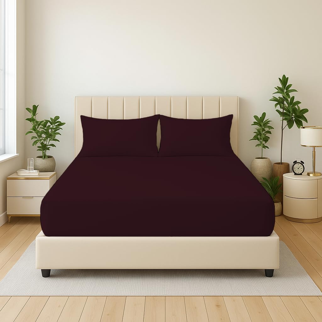 Dazzle Collection® Full Fitted Sheet Bed Sheets 100% Polycotton Machine Washable Fitted Sheet (Single, Wine)