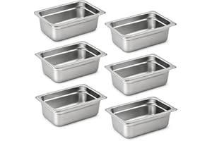 Aplancee 1/4 Hotel Pans 4 Inch Deep Stainless Steel Food Pan - Anti-Jam 6 Pack Steam Table Pan Set for Catering, Buffet Use, Kitchen Prep