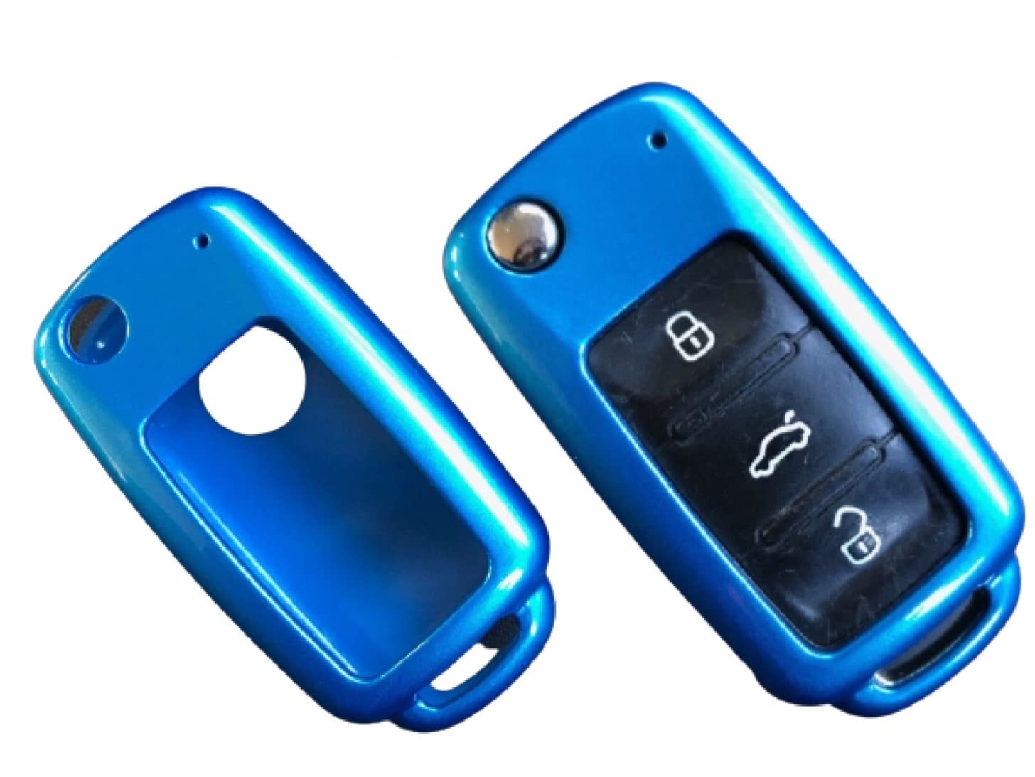 Nordecco Gloss ABS Plastic Protective Case Cover Compatible With Key Fob For VOLKSWAGEN SKODA SEAT 3 BUTTON KEY FLIP FOB MRK 6 (Gloss Blue)