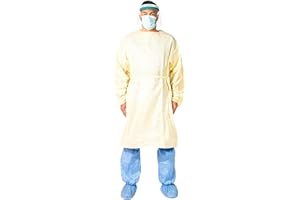 Paneffort Isolation Gowns | 100-Pack | Disposable, Large, Lightweight Yellow SMS, Elastic Cuffs, Waist Ties, Hook & Loop Neck | Residential, Commercial, Medical, Dental, Lab, & Hospital Use