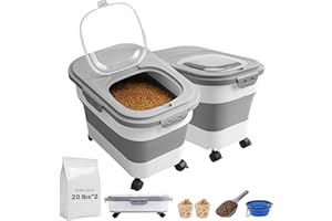 SEWIU Dog Food Storage Container 2pack*20LB,Collapsible Dog Food Container with Travel Silicone Bowl and Scoop for Dog/Cat/Bird Food/Cat litter,Keep Dry Food Fresh,Easy to Move.