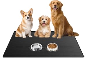 CINEZUN Extra Large Silicone Pet Feeding Mat for Dogs and Cats, 39.5x29.5 Inch Waterproof Non-Slip Dog Food and Water Bowl Mat with Raised Edges, Suitable for Small, Medium, and Large Pets, Black