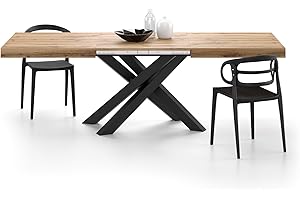 Mobili Fiver, Emma 63(94.5) x35.4 in Extendable Table, Rustic Oak with Black Crossed Legs, Made in Italy
