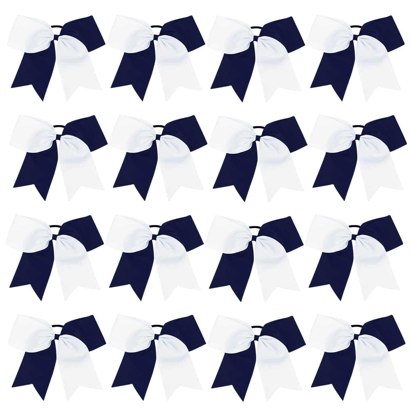 Photo 1 of 16PCS 8" Large Cheer Hair Bows Ponytail Holder Elastic Band Handmade for Cheerleading Teen Girls College Sports (16 Pcs) (White/Navy Blue)