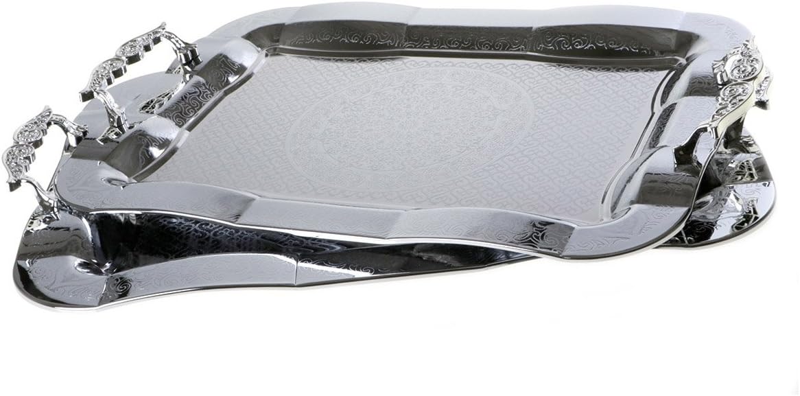 Almina Large Elegant 2-Piece Set Silver with Engraved Hearts Al 4619 Dishwasher Safe Tray Serving Tray