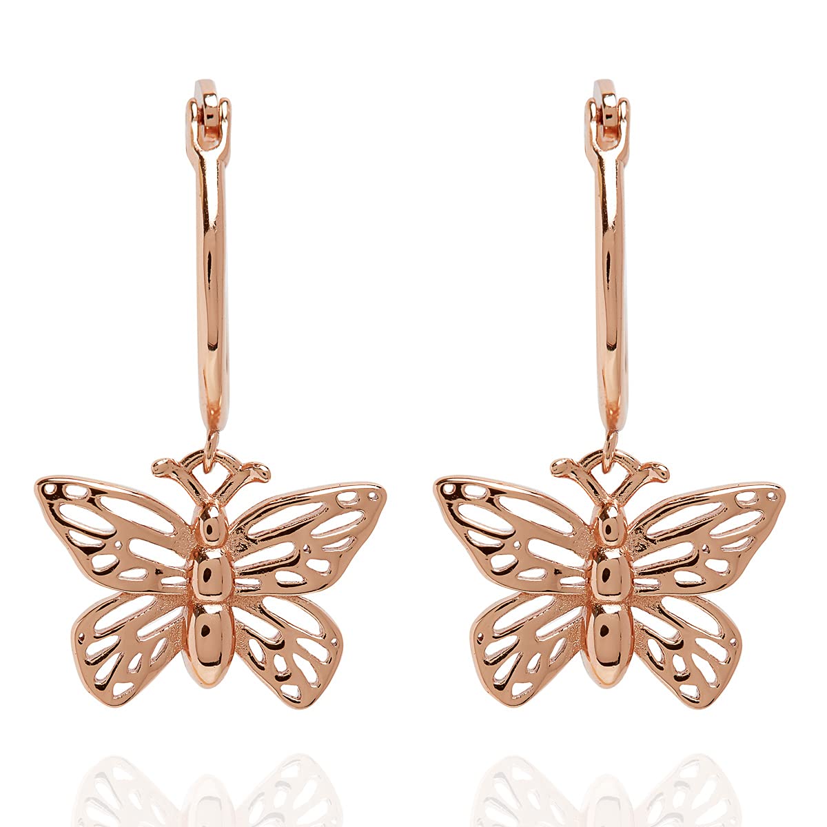 Annie Oak Womens 925 Silver Butterfly 18K Rose Gold Hoop Earrings